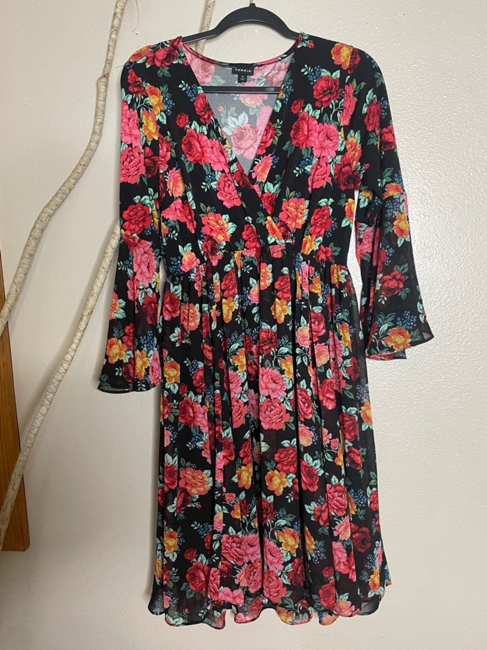 Torrid MINI CHIFFON AND STUDIO
KNIT SURPLICE
DRESS Black Floral Dress - Picture 8 of 17